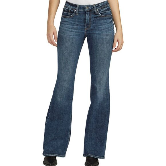 NWT Silver Jeans Mid Rise Slim Fit Most Wanted Flare In Indigo 33 Inches - Picture 1 of 3